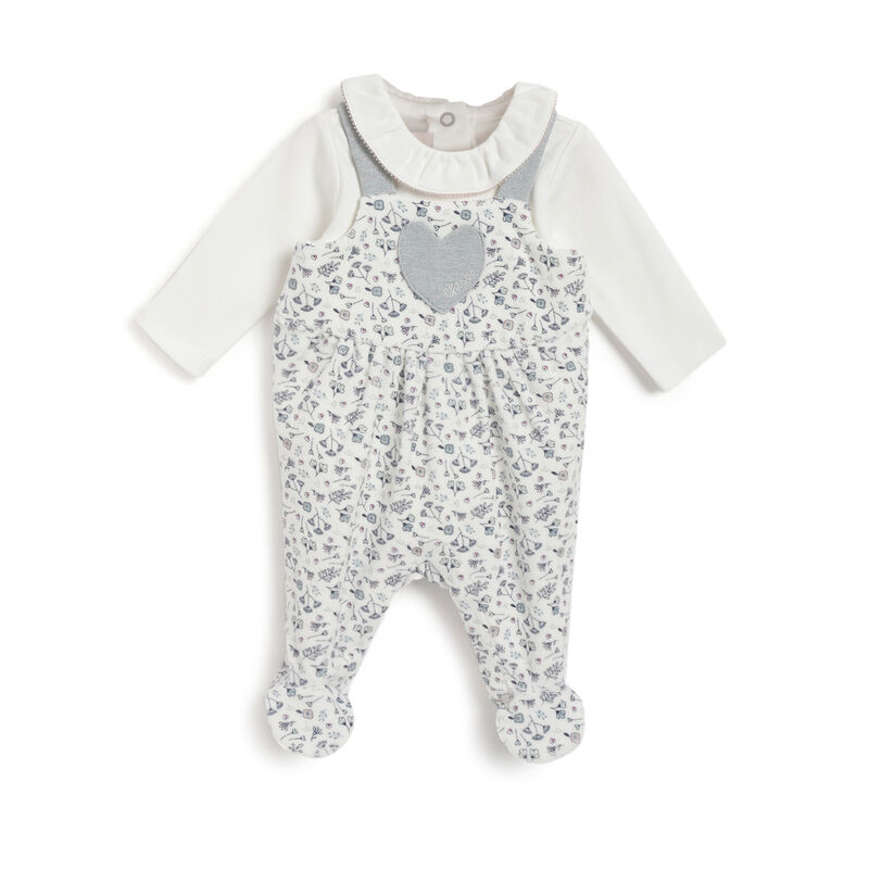 Girls Natural Printed Bodysuit with Dungaree image number 0